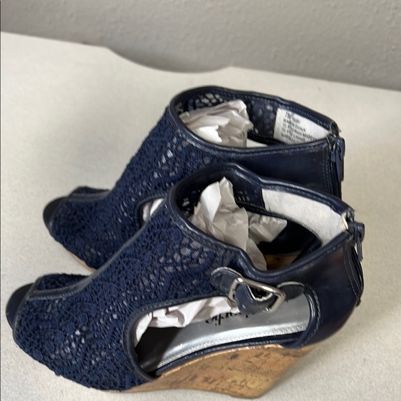 Charming Charlie Blue and Gold Ankle Booties with Peep-Toe Design - Picture 5 of 5